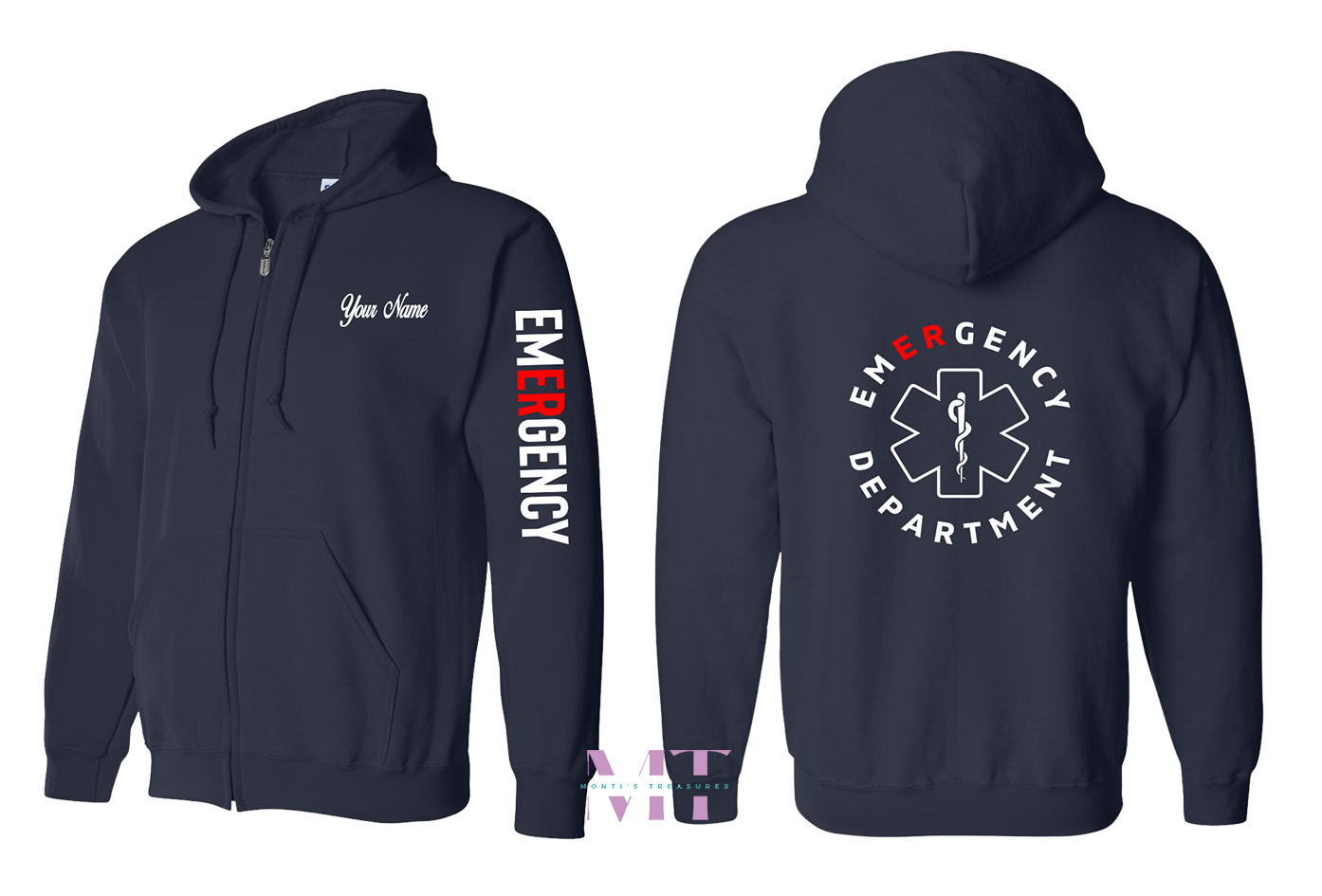 Personalized Emergency Department Zip Up Jacket Hoodies