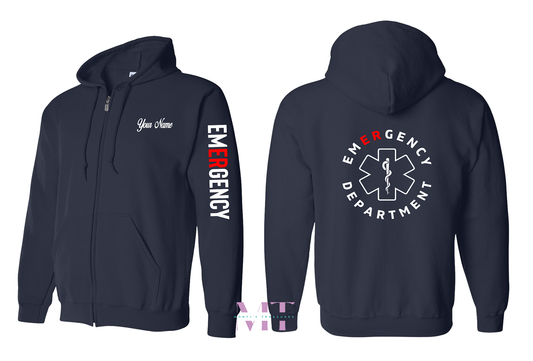 Personalized Emergency Department Zip Up Jacket Hoodies